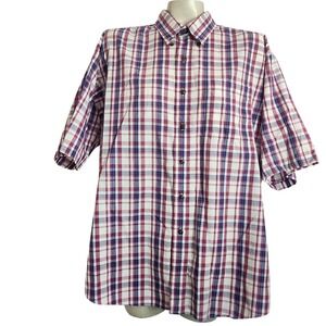 Cambridge Classics Mens XL Short Sleeve Button Down Plaid Shirt Red Navy Blue